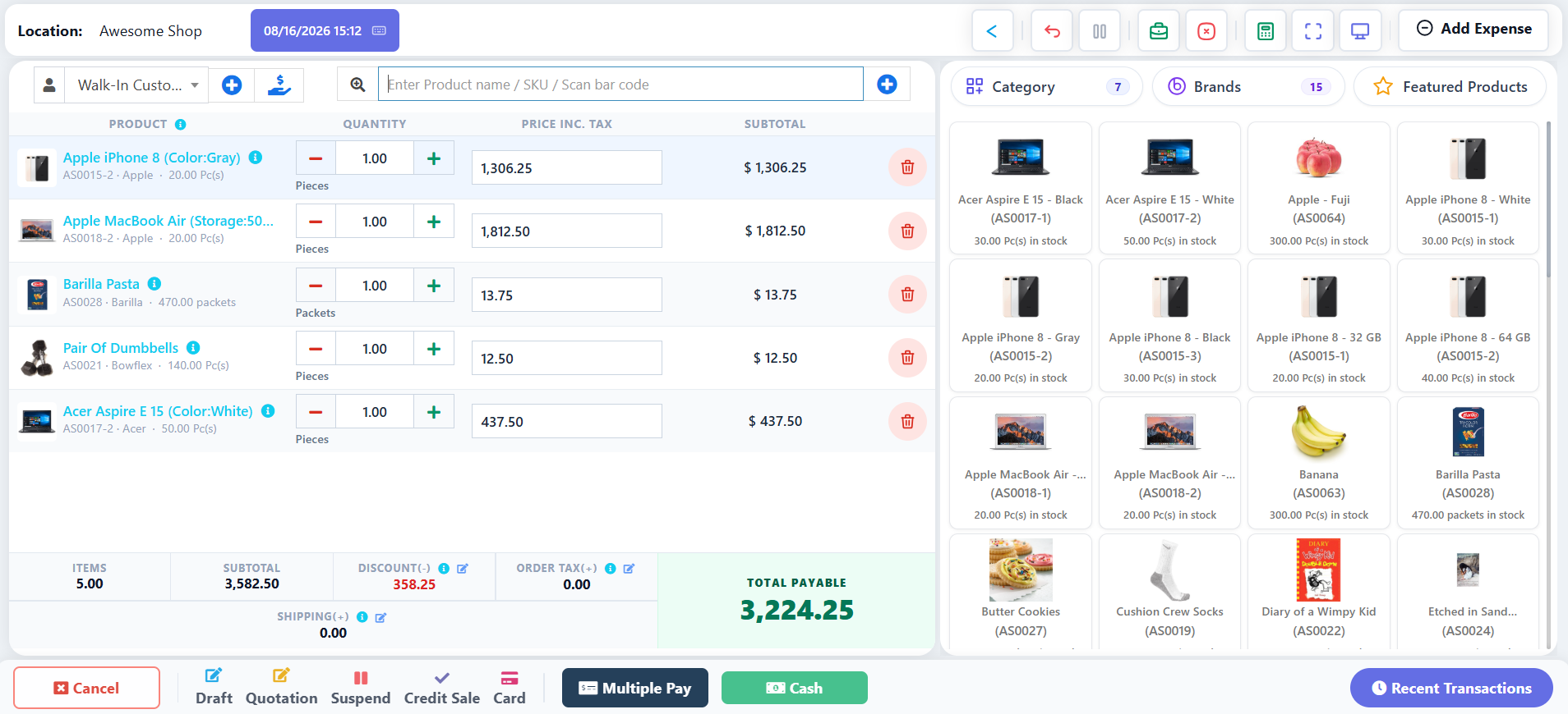 POS cashier screen